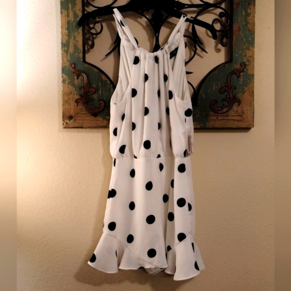 Midnight Doll White/Black Polka Dots Dress Romper Size S NWT - Picture 2 of 7